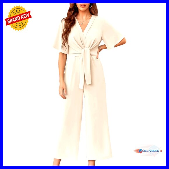 Wide Leg Jumpsuit Tie Knot Front Flowy Chiffon Elegant Summer Romper